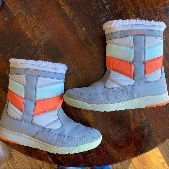 Merrell Alpine Puffer Kids Waterproof Boots in size 5 youth  orange blue gray - Picture 1 of 11